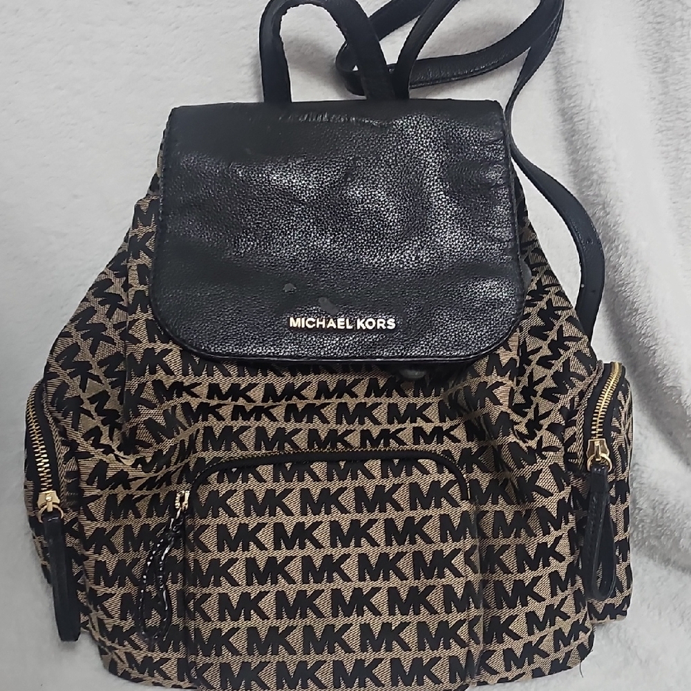 Michael Kors Black and Brown Logo Backpack